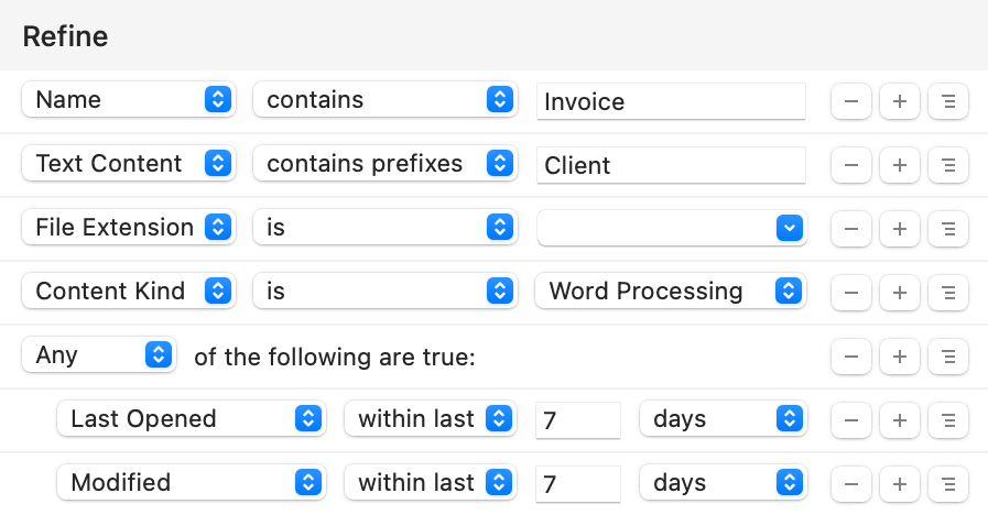 Screenshot: Refine search by combining criteria